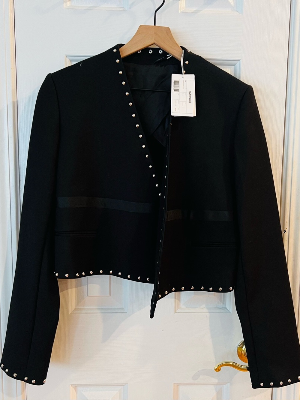 Helmut Lang Black Stud-Trim Cropped Blazer